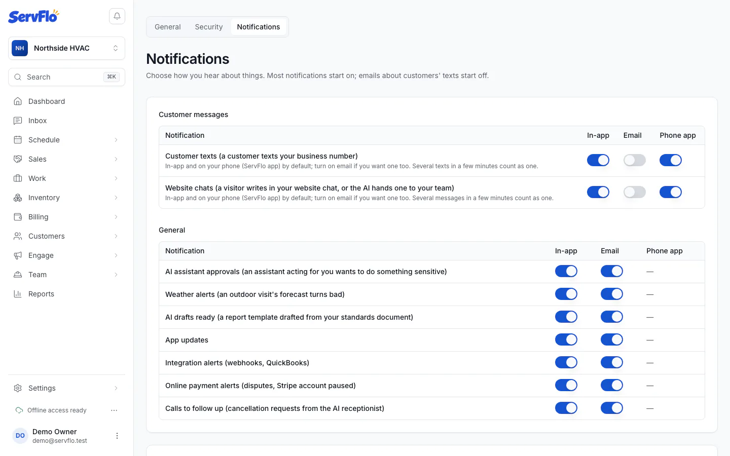 The Notifications tab of Account settings