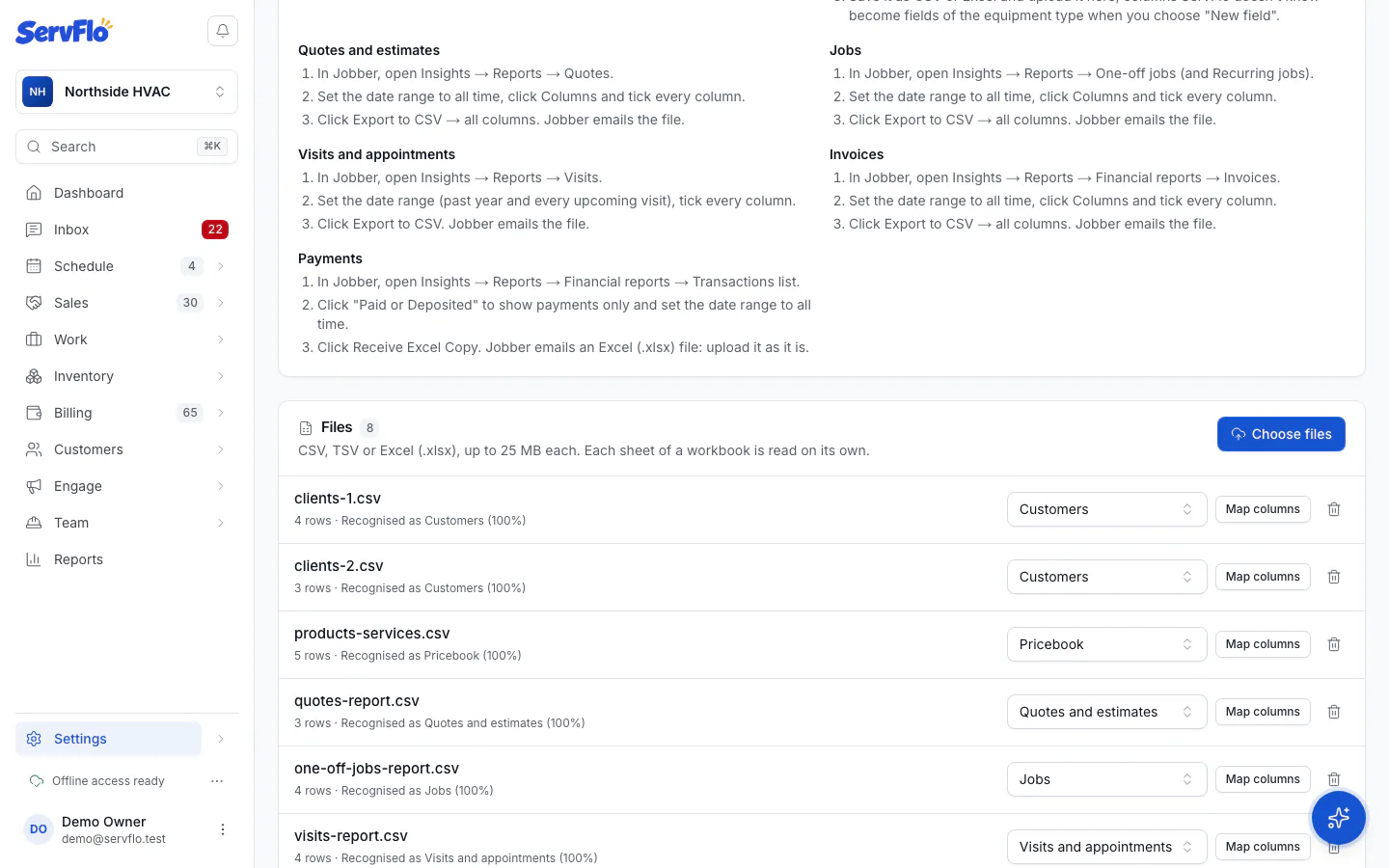 Uploaded files, each recognised as a kind of record with Map columns