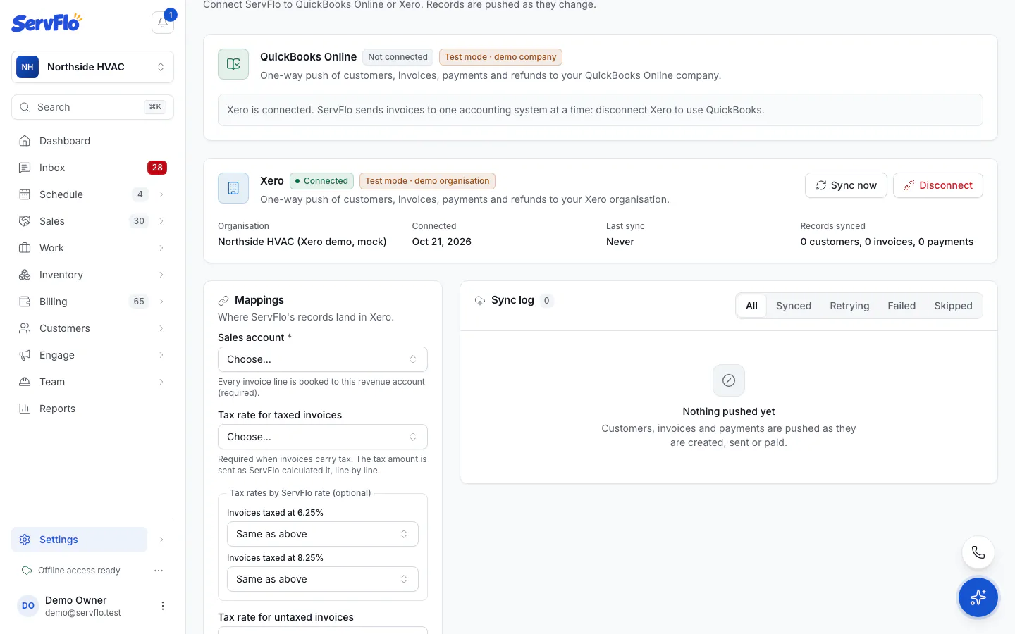 The Xero Mappings form