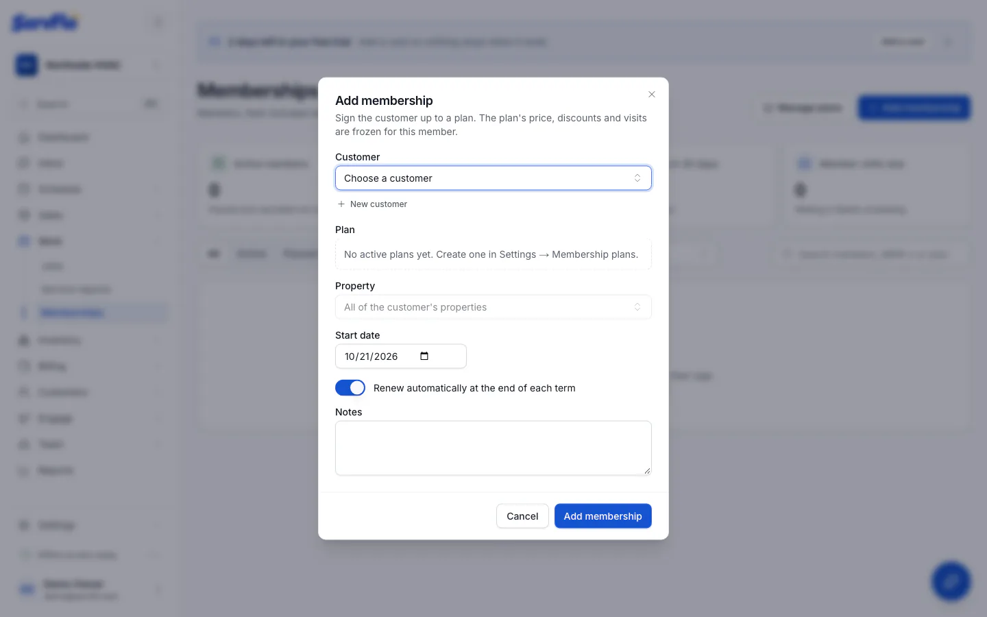 The Add membership dialog