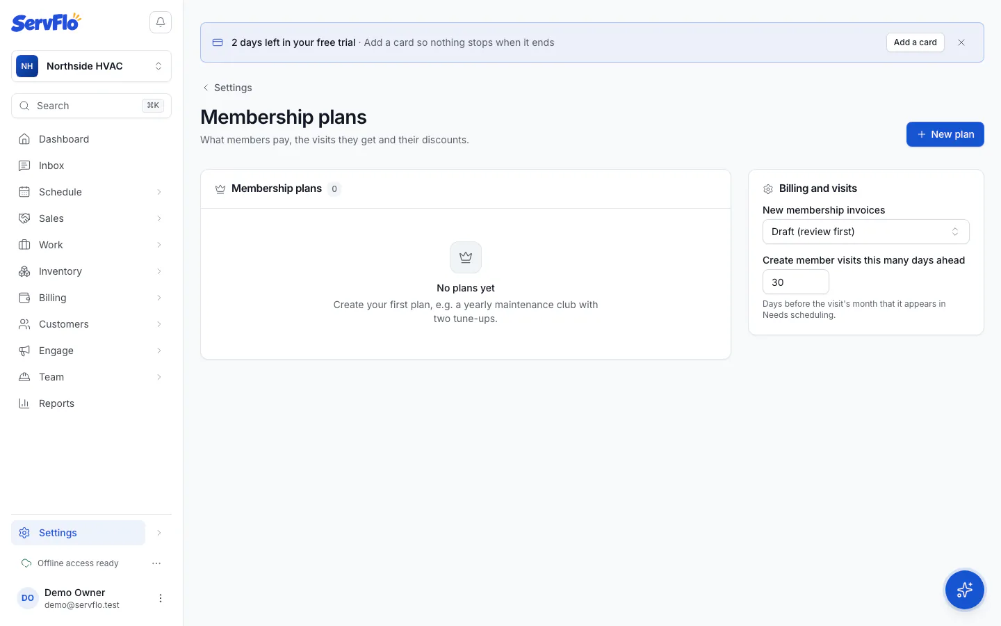 Membership plans settings with the plan list