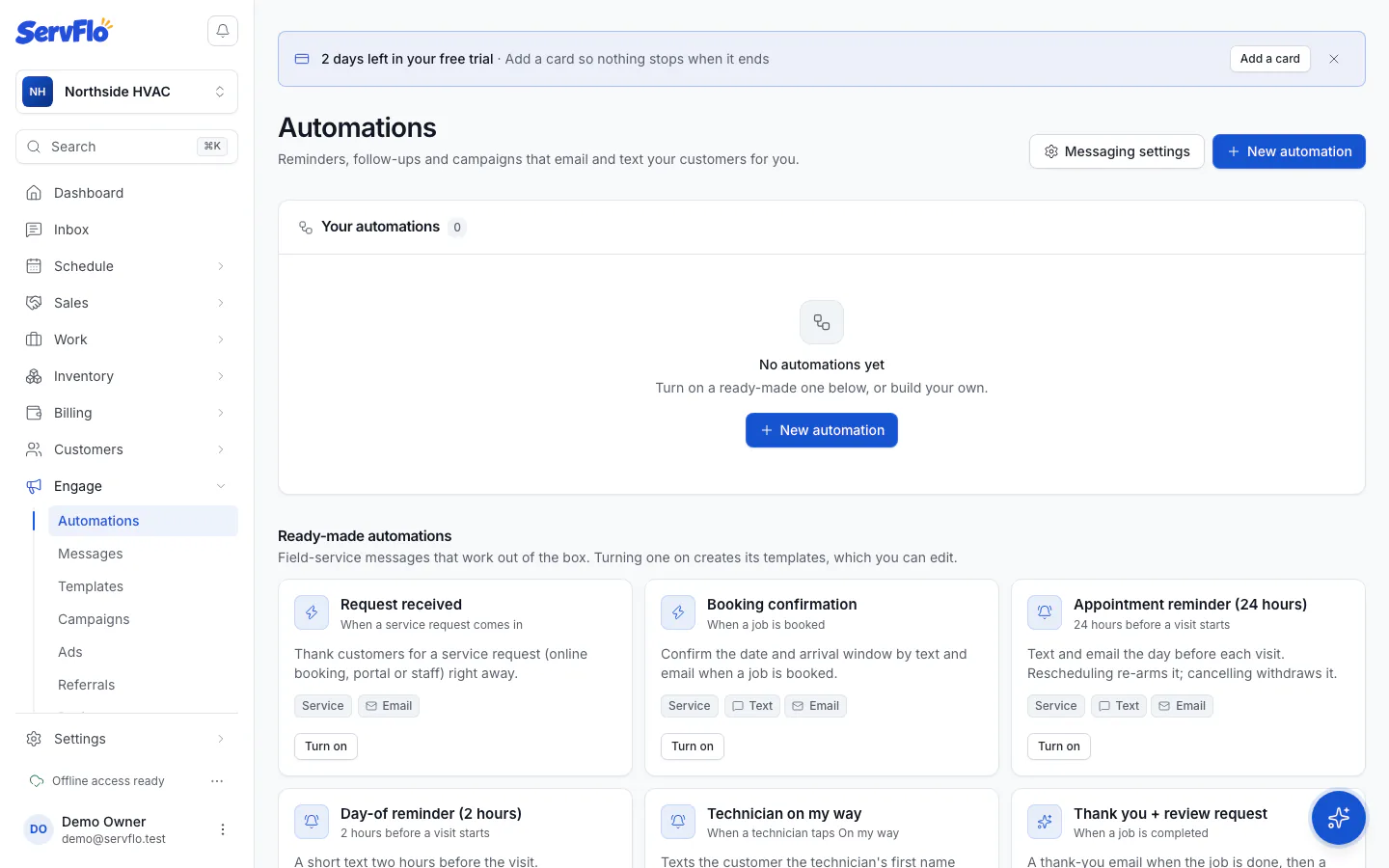 Engage → Automations with your automations and the ready-made ones