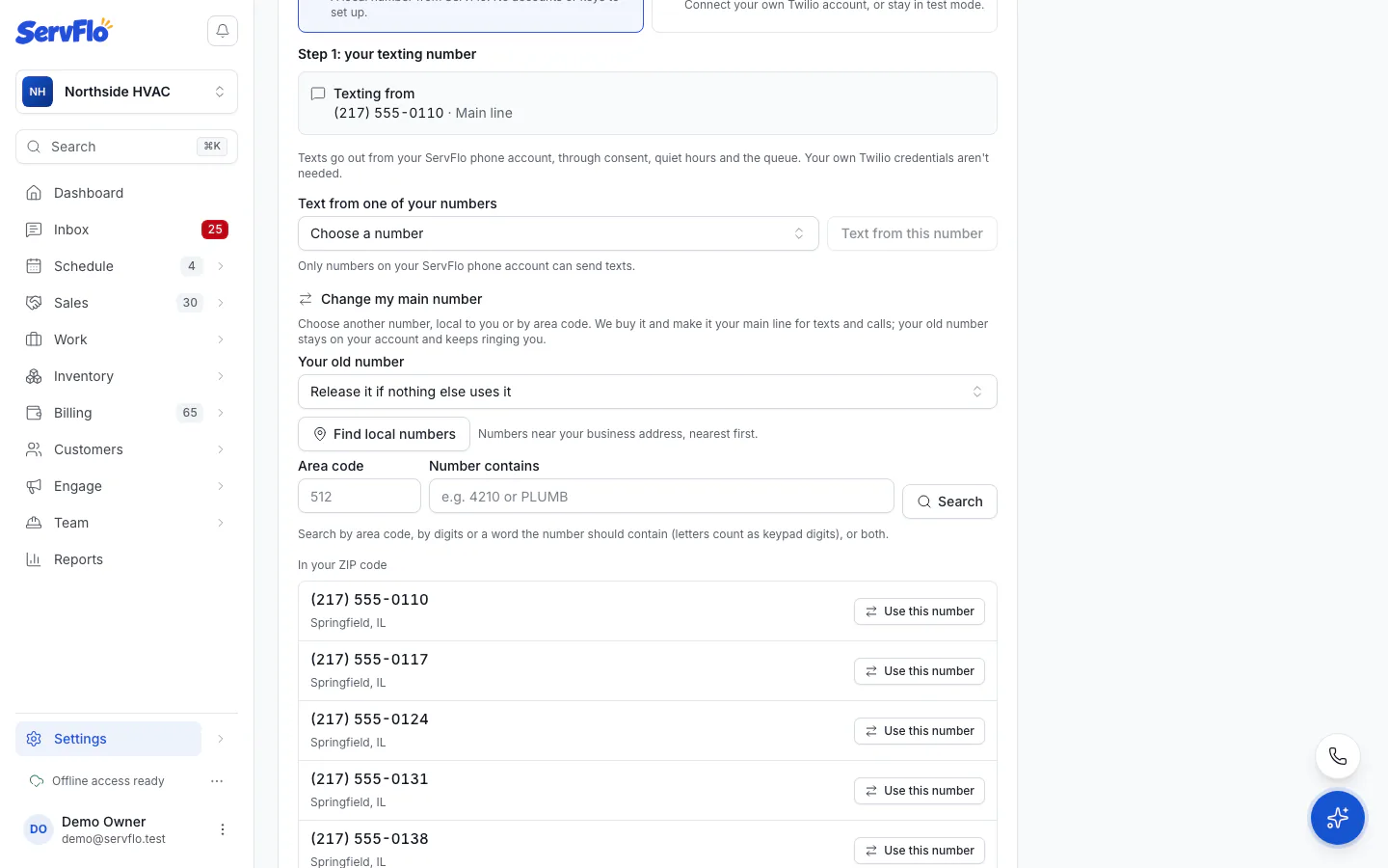 Change my main number with local numbers listed nearest first