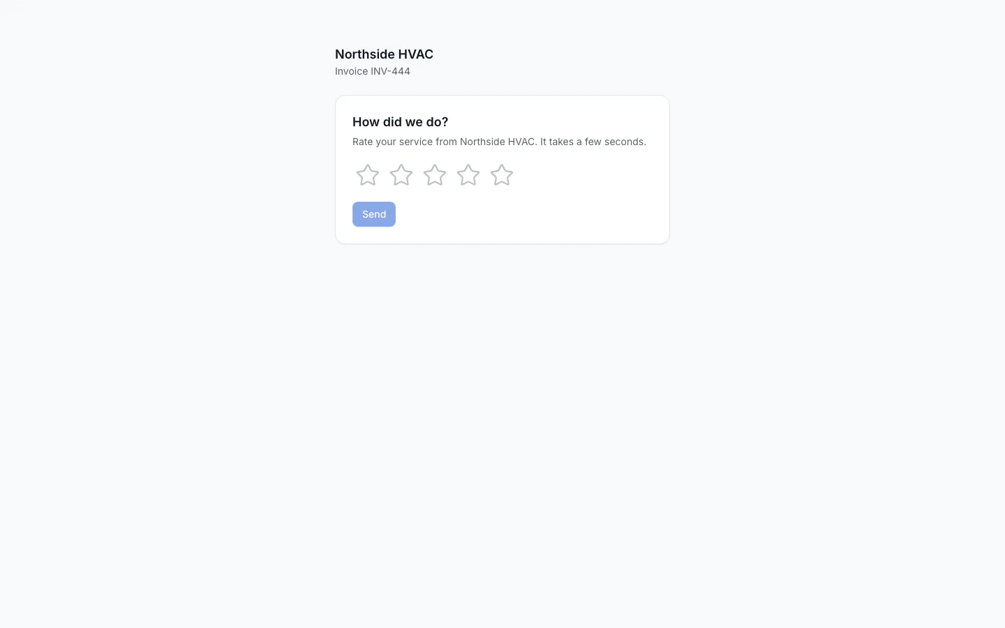 The customer's How did we do? page with stars, a comment and the Google offer