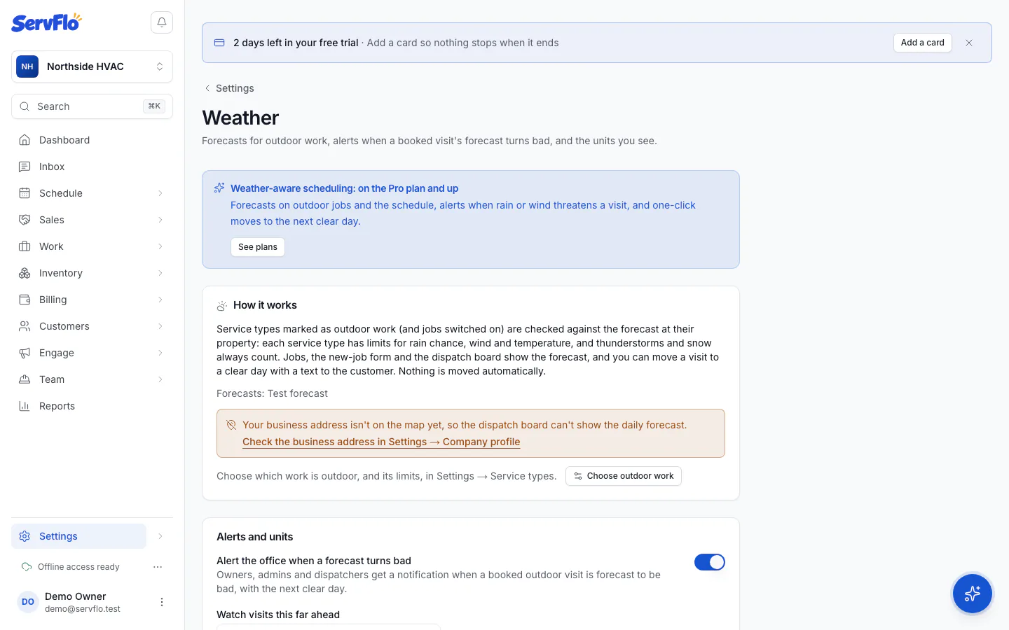 Settings → Weather with Alerts and units